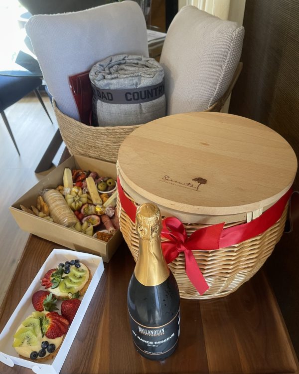 Serenita Stanthorpe Stannum Glamping Tent picnic basket to purchase with signature basket