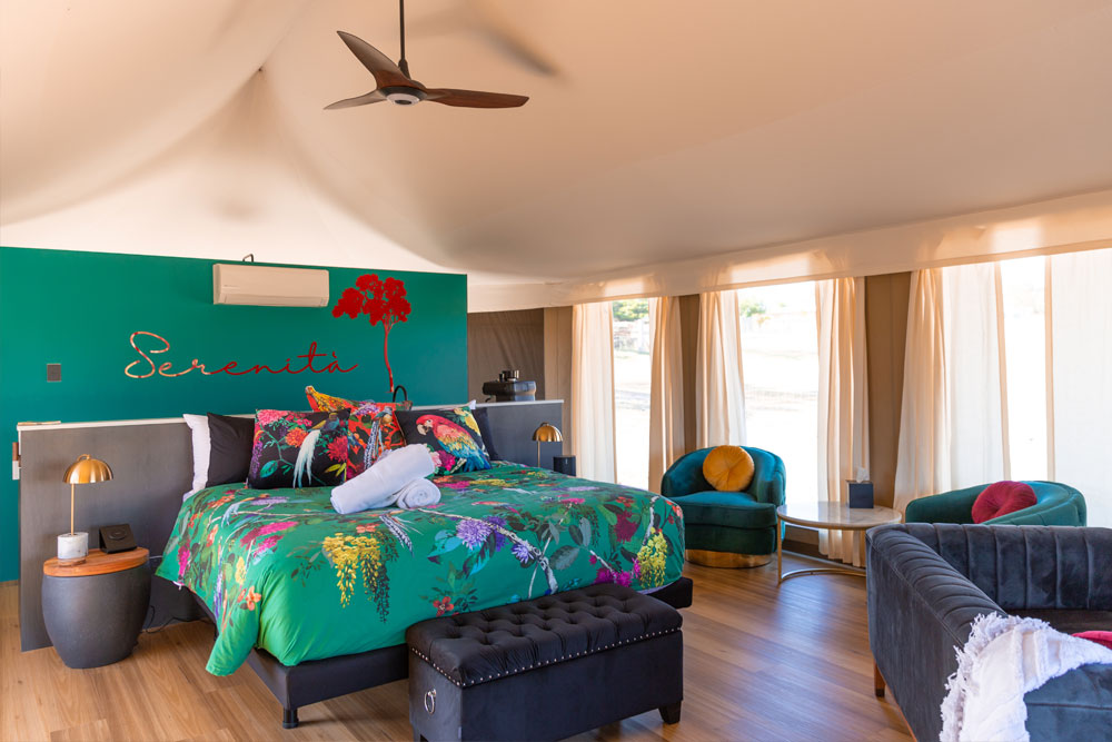 Serenita Stanthorpe Stannum Glamping Tent inside king bedroom